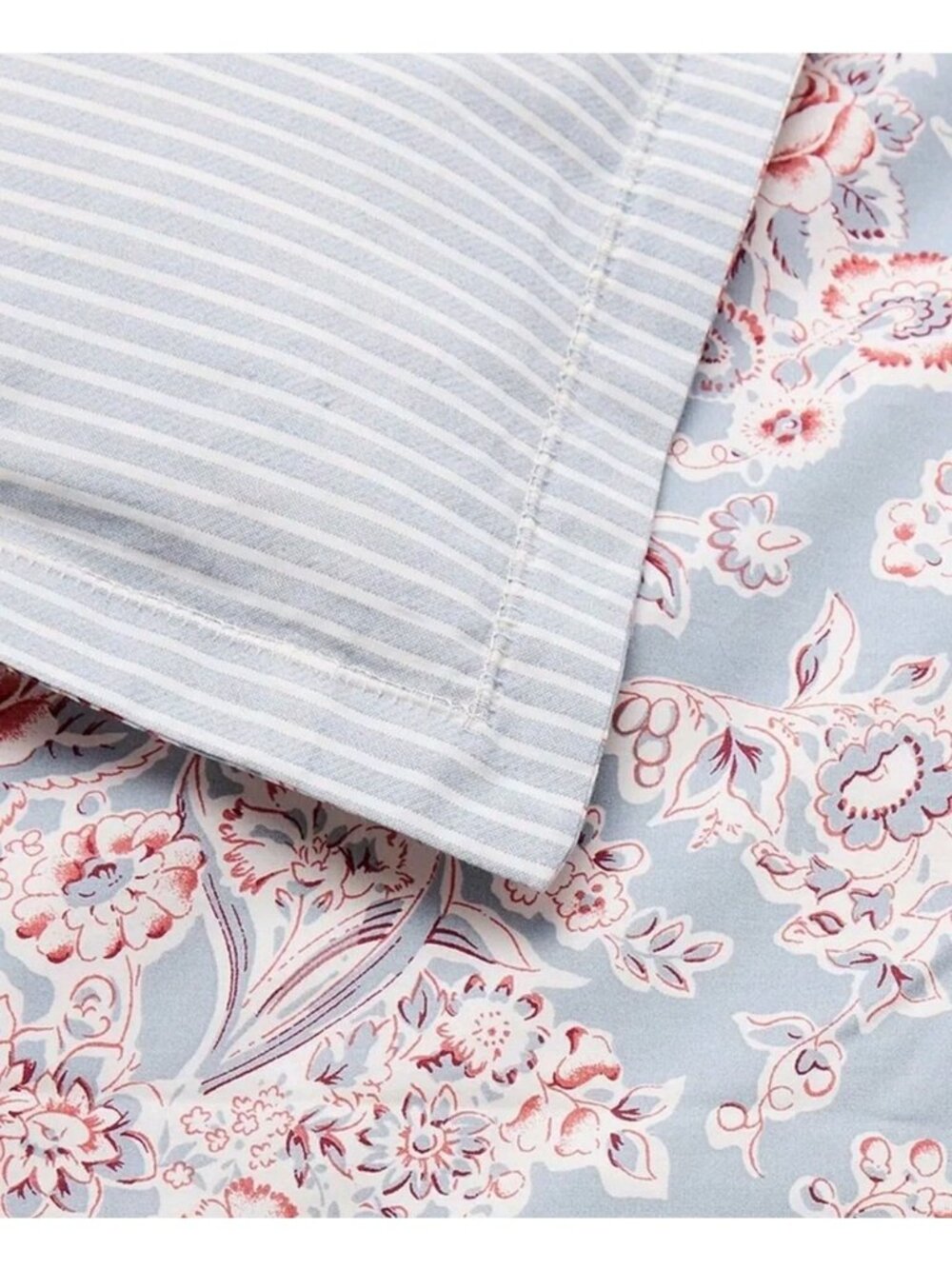 RALPH LAUREN Maddie Floral Reversible Comforter Queen King 102"x108" Blue Stripe